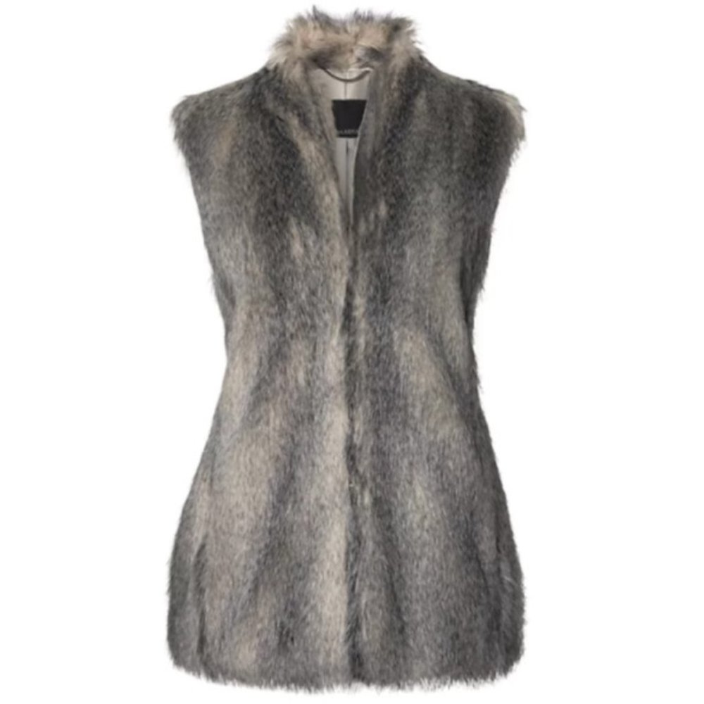 Faux Fur Long Vest Gray